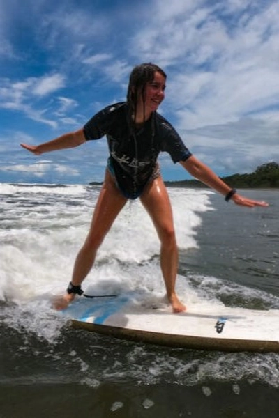 Costa Rica Surf Camp beginner surf lesson on Uvita Beach with certified instructor.